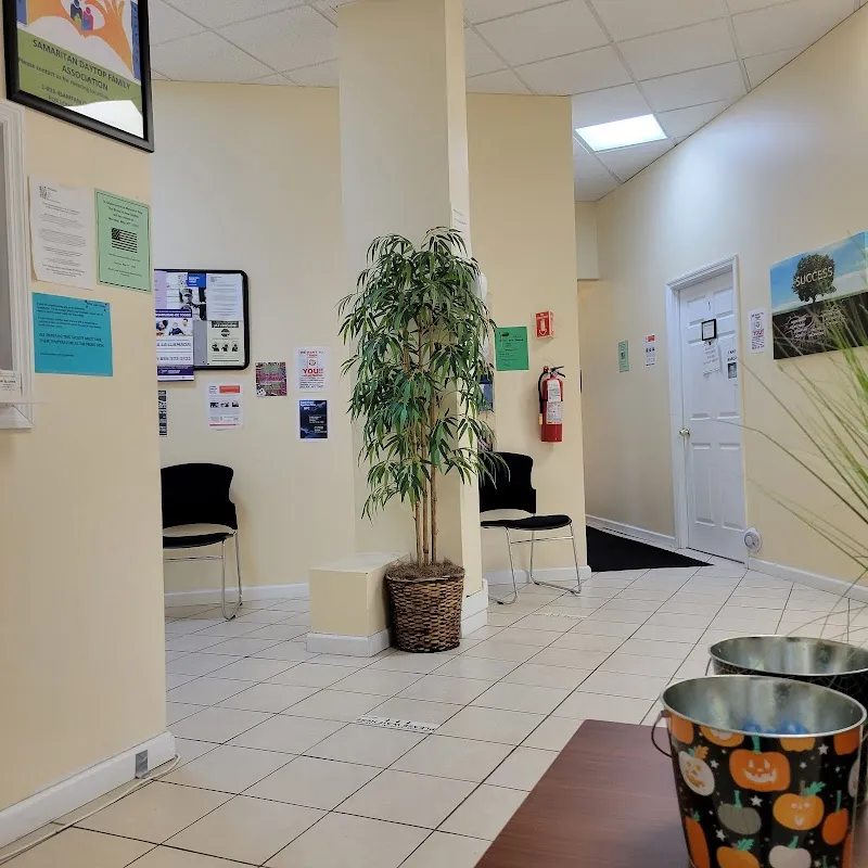 Bright waiting area with potted plant at Samaritan Daytop Village detox center in Bronx.